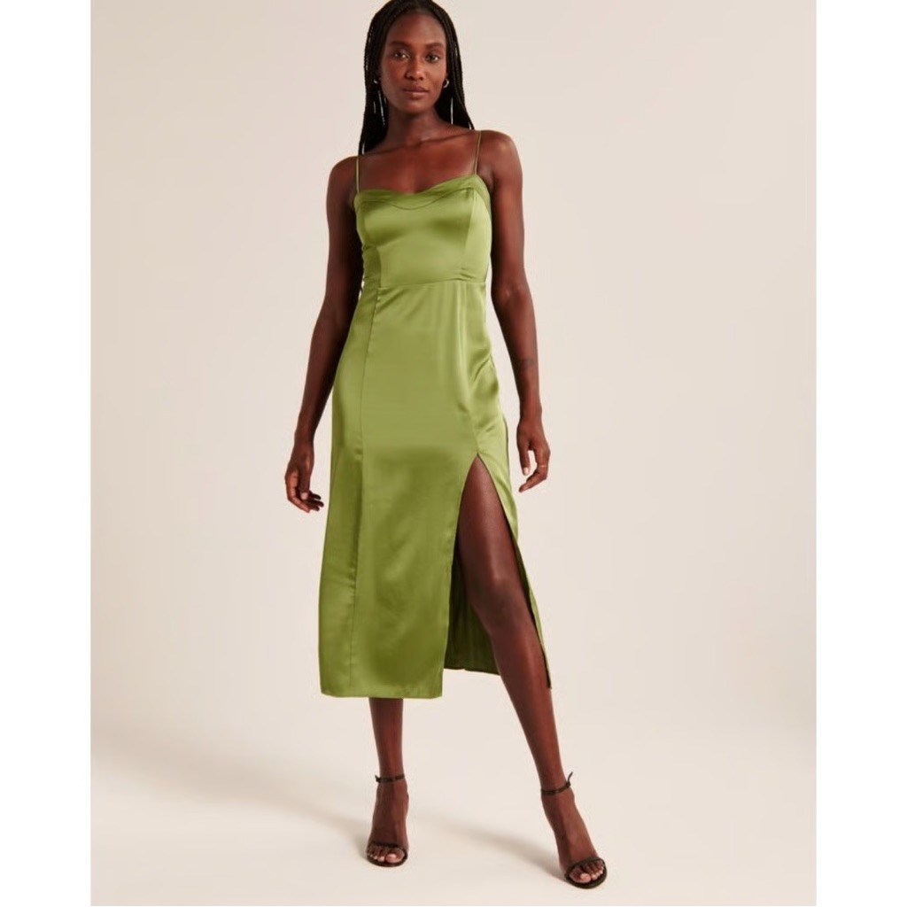 Abercrombie & Fitch Green High Slit Midi Dress